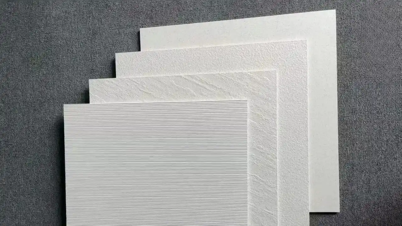 Structured tile finish with linear ridged tile surface for grip, 3D tile surface