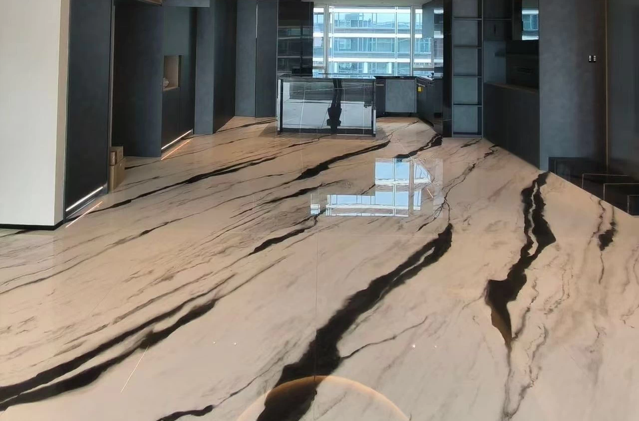 Veined Polished Porcelain Floor Slabs | Foshan China Modern living space with bold veined polished porcelain floor