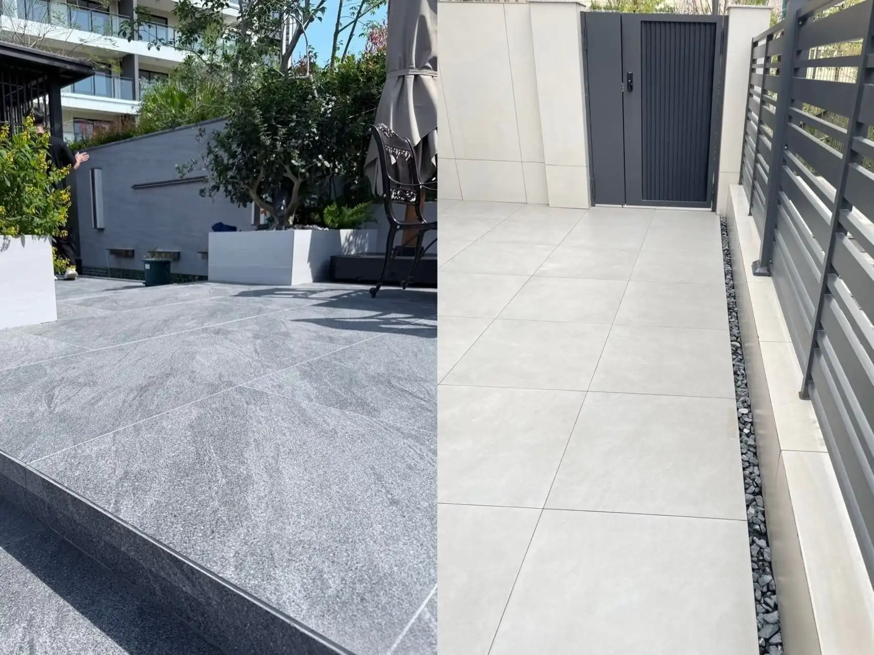 Modern patio with grey China outdoor porcelain tiles modern patio paved with grey china outdoor tile slabs