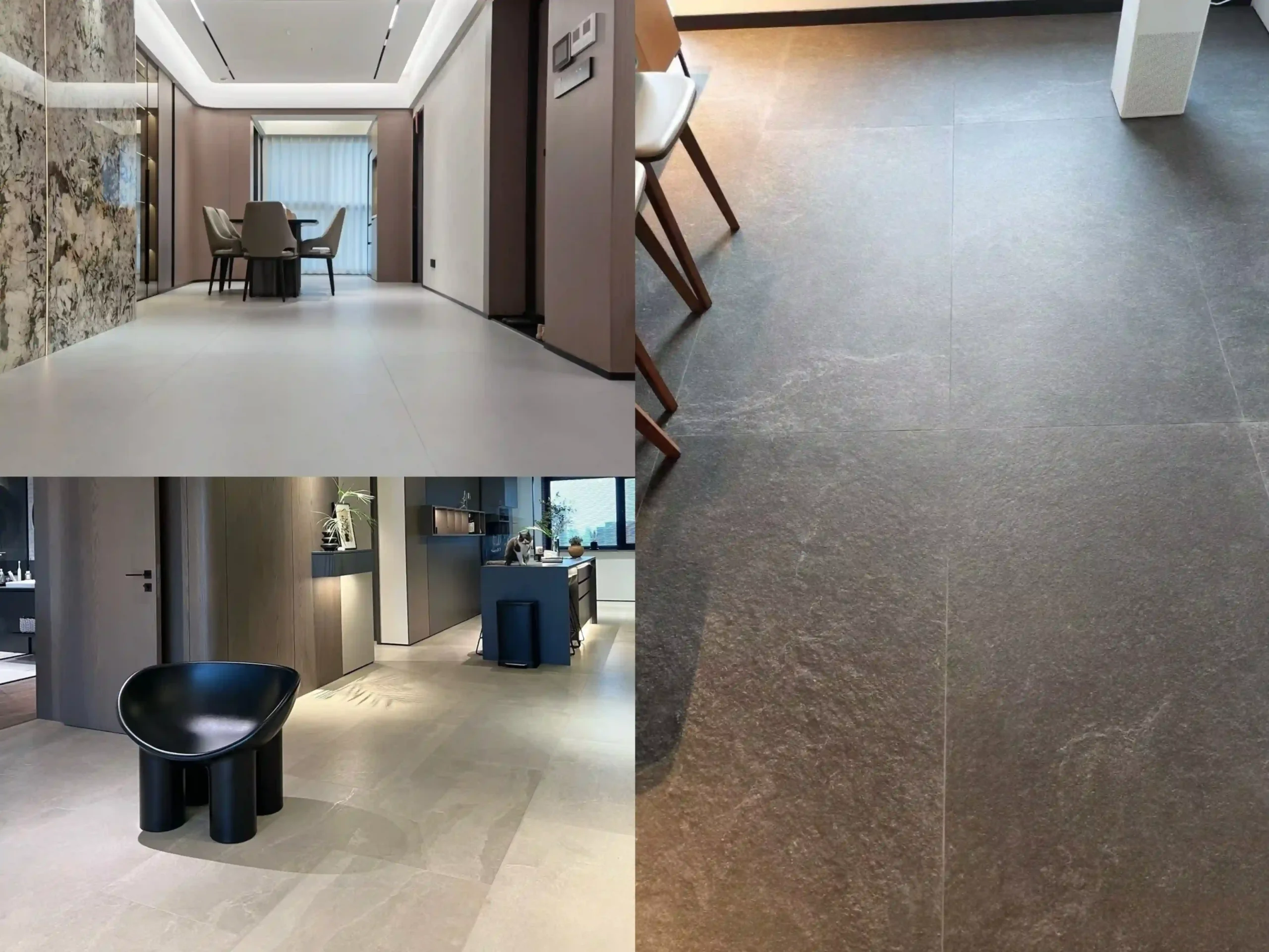 Large-Format China Matte Tile for Floors | Kingsun China matte tile hallway and kitchen floor, large format slabs