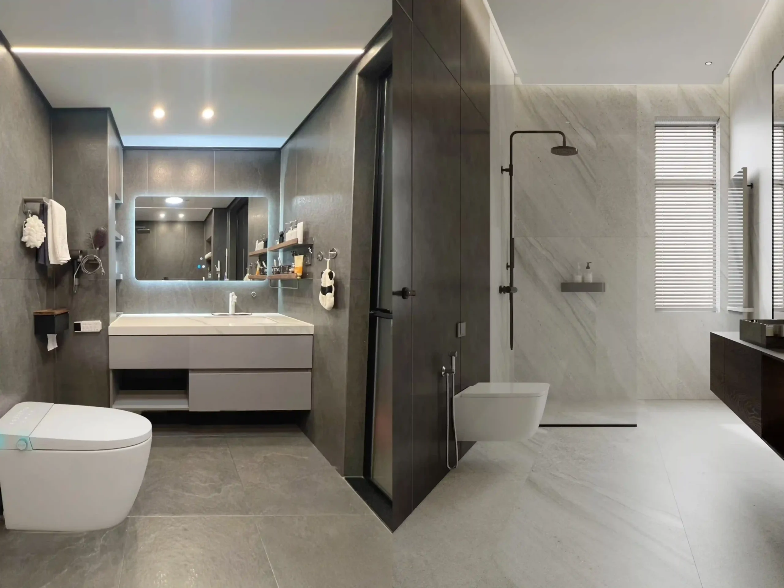 China Matte Tile for Bathrooms & Wet Areas | Kingsun China matte tile bathroom walls and floors in light grey
