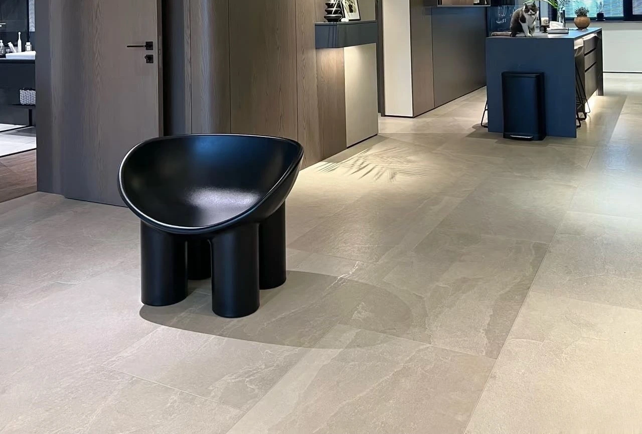 Beige China Matte Tile Living Room Floor | Kingsun China matte tile living space, beige matt porcelain floor