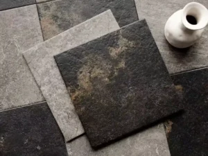 Rustic tile in charcoal and grey with stone-like texture from China manufacturer