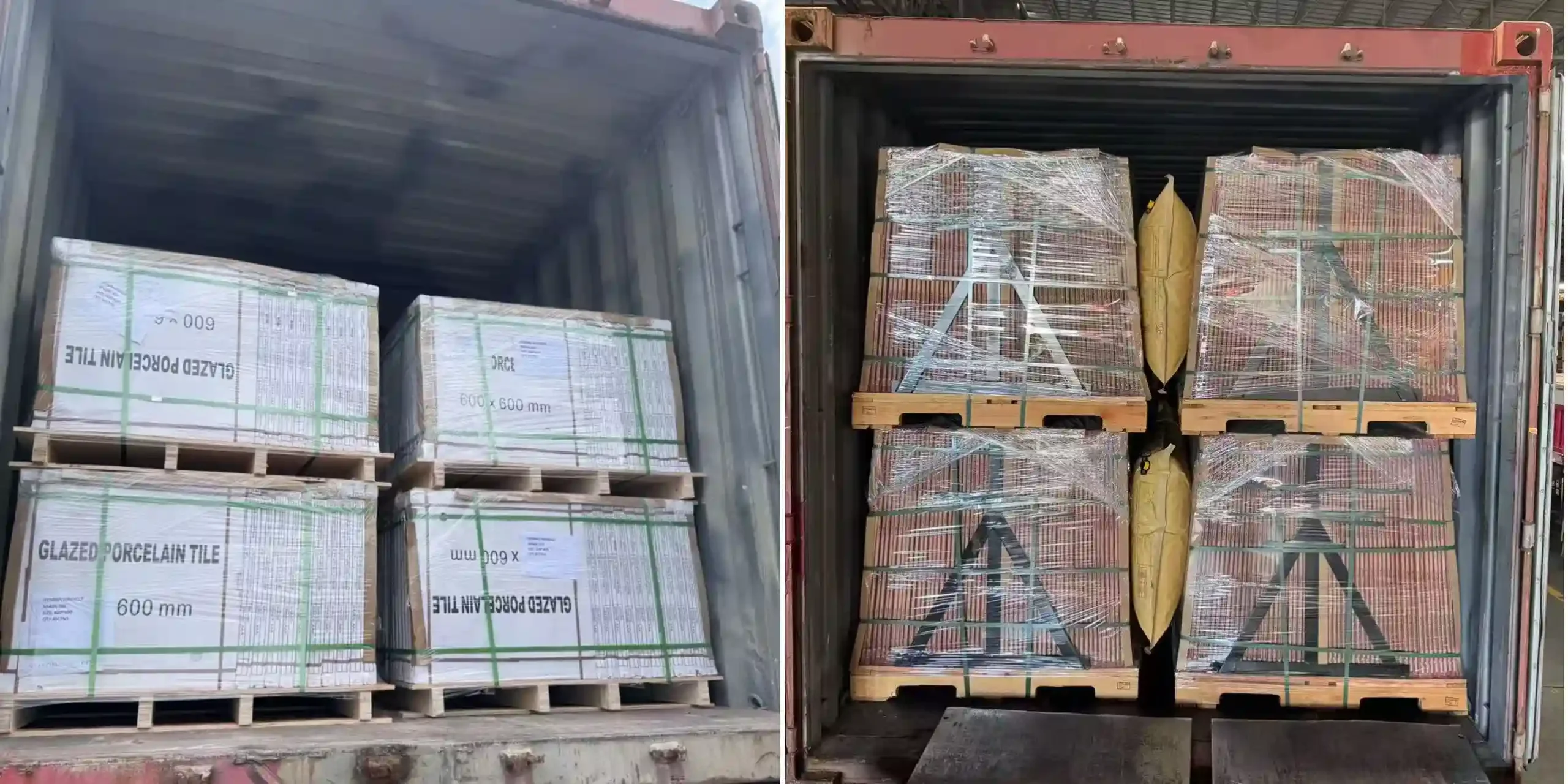 Porcelain Tile Export—Safe Container Loading by China Supplier Container loading of porcelain tiles on pallets