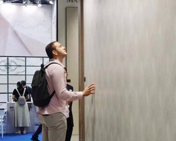 Buyer checking large tile quality, for top 10 ceramic tile manufacturer China