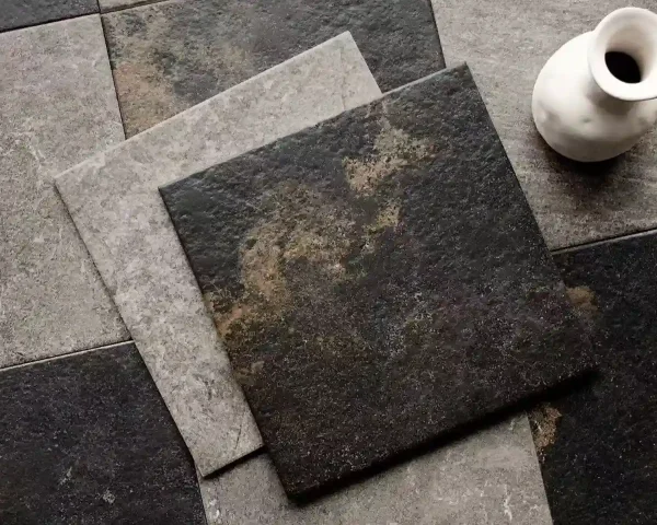 Rustic tile in charcoal and grey with stone-like texture from China manufacturer