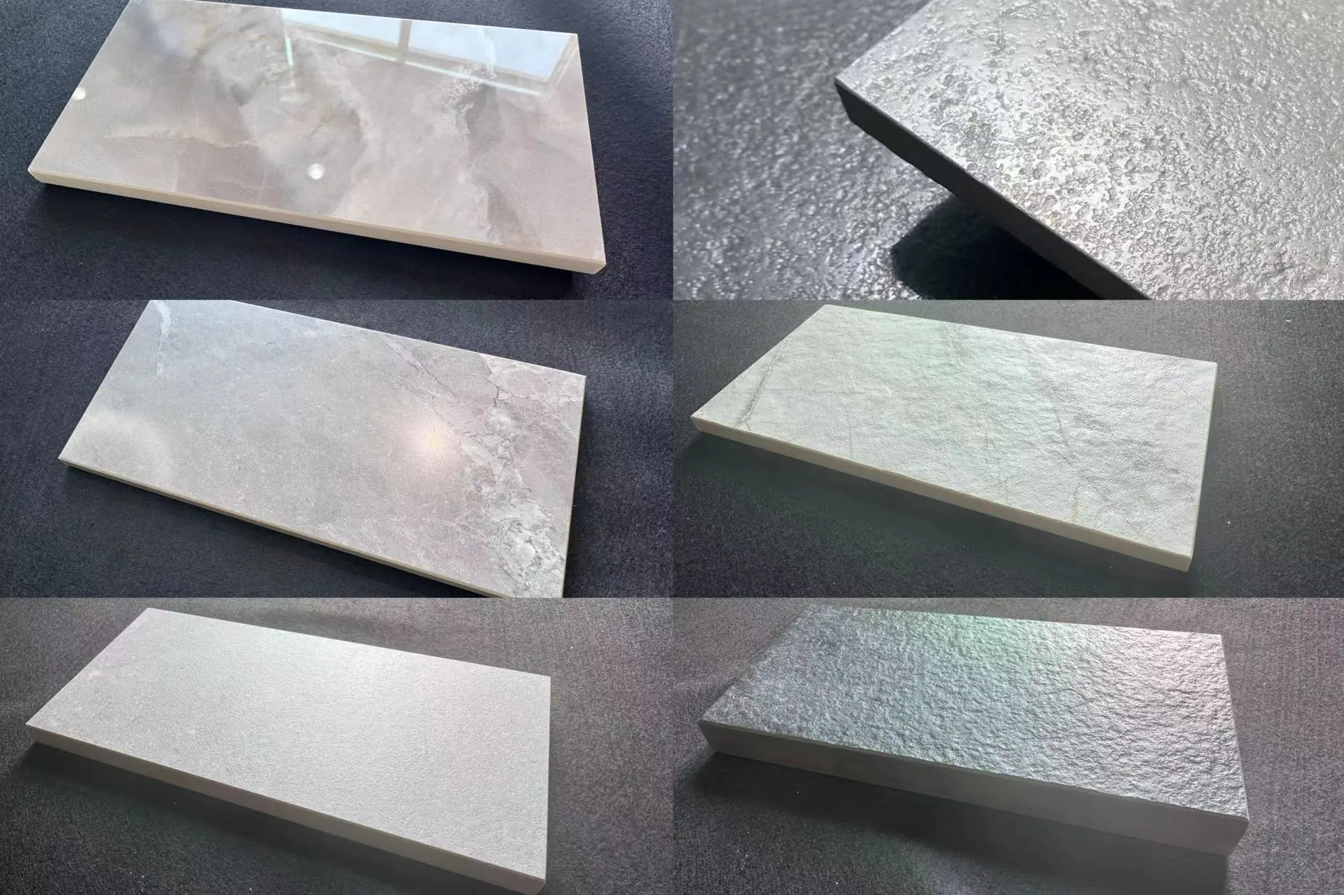 Various surface finishes of sintered stone slabs