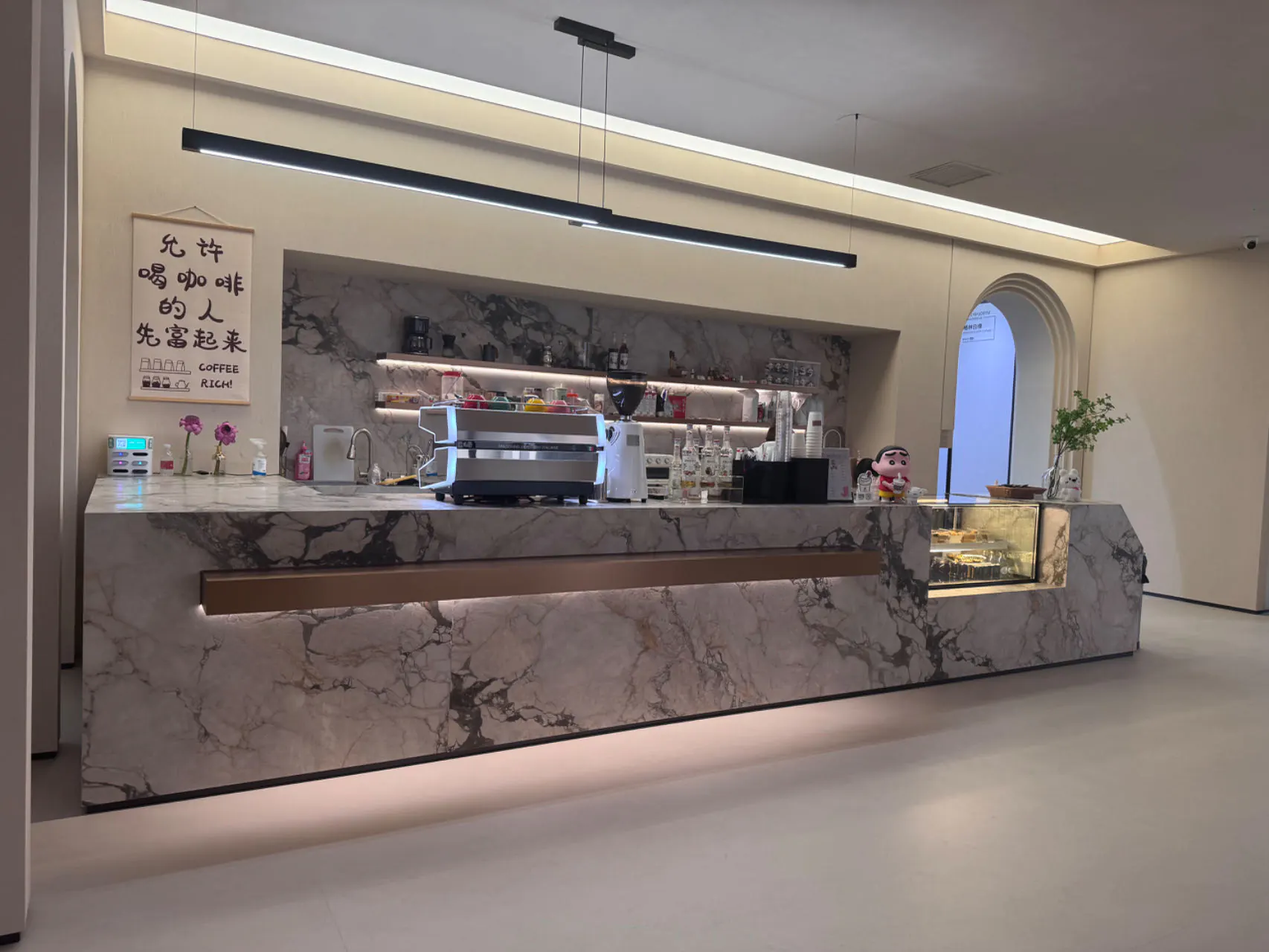 Luxurious marble sintered stone coffee counter