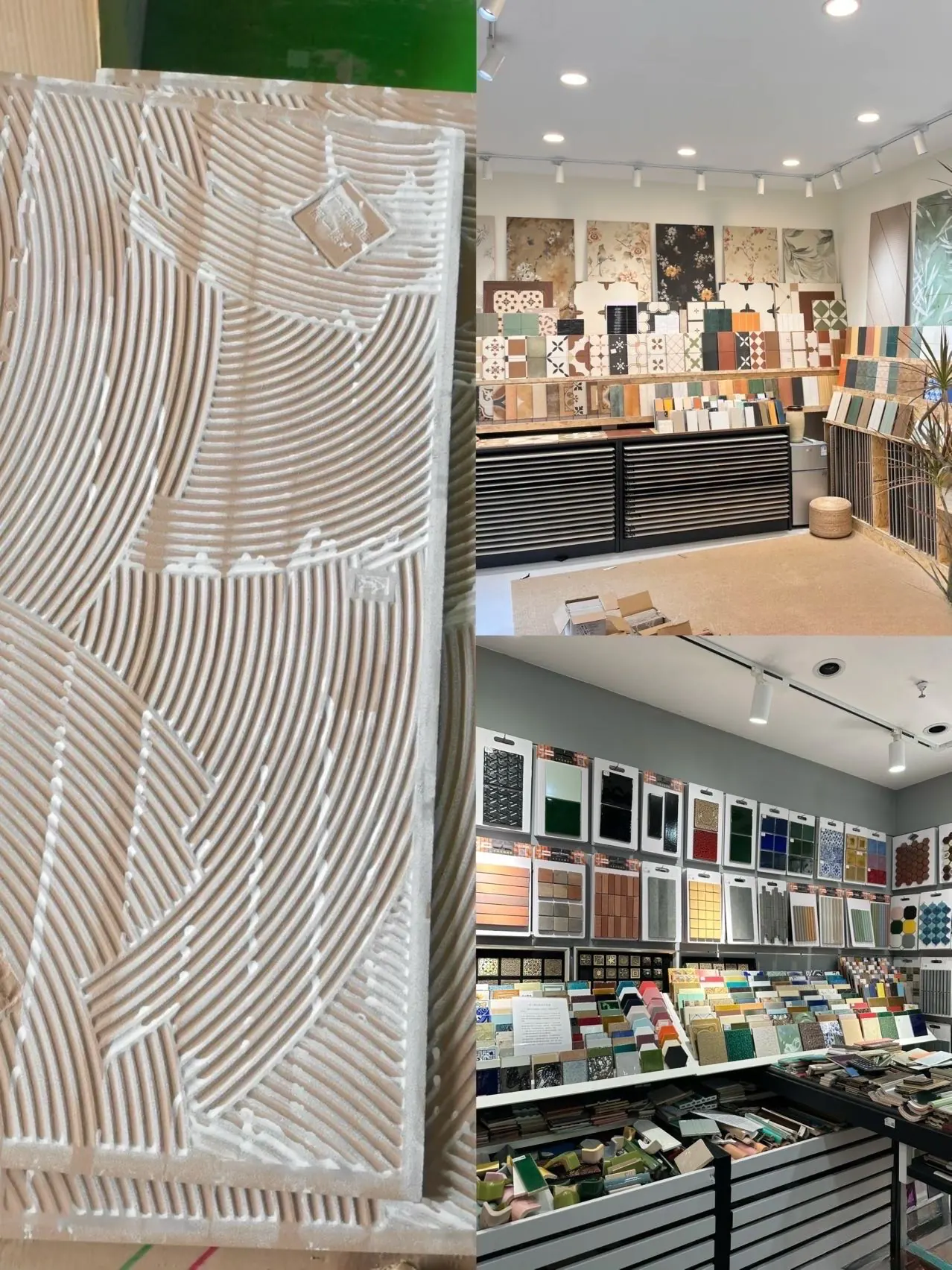 Back pattern and showroom of decorative ceramic tiles