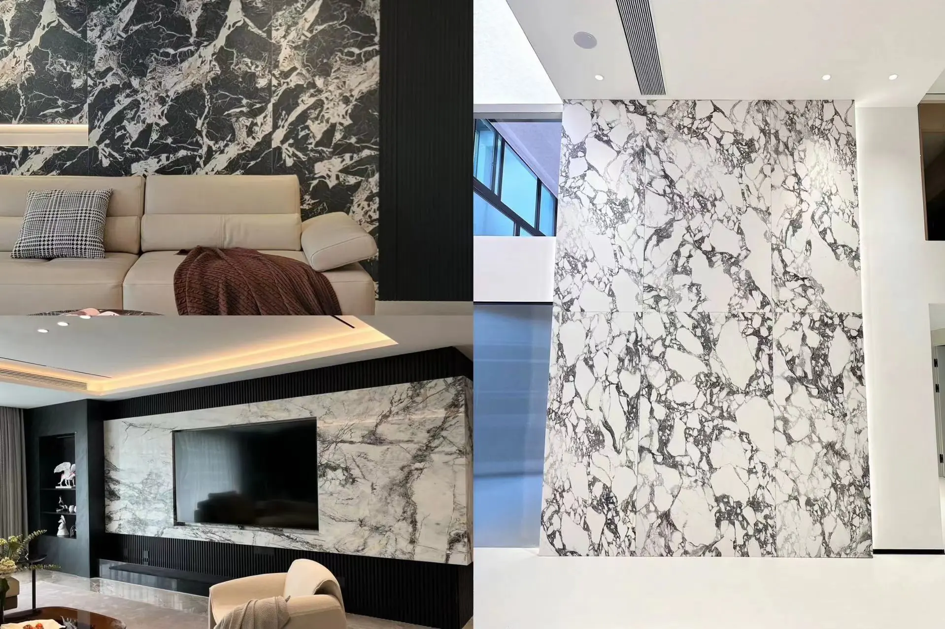 Chinese black white porcelain slab tiles used on feature walls