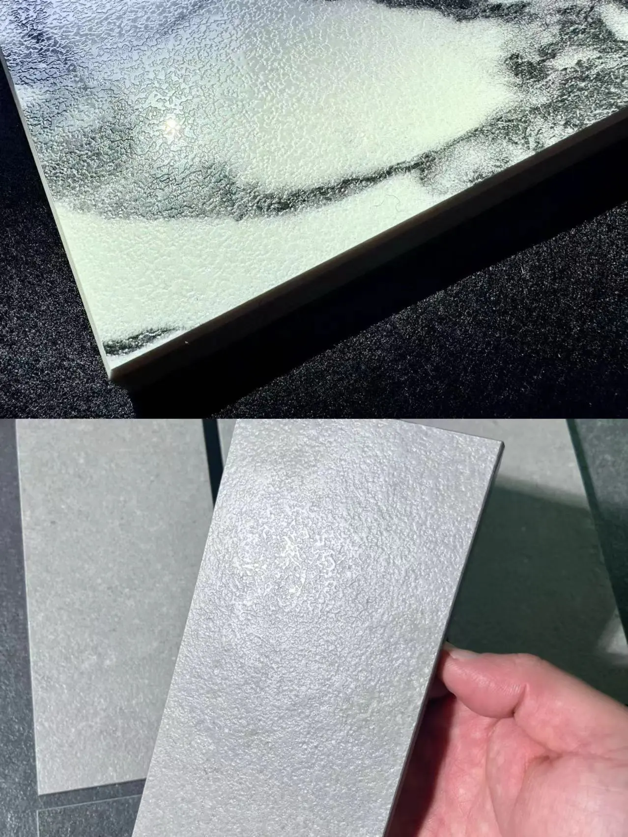 Semi-polished lappato tile displaying subtle pebbled sheen texture