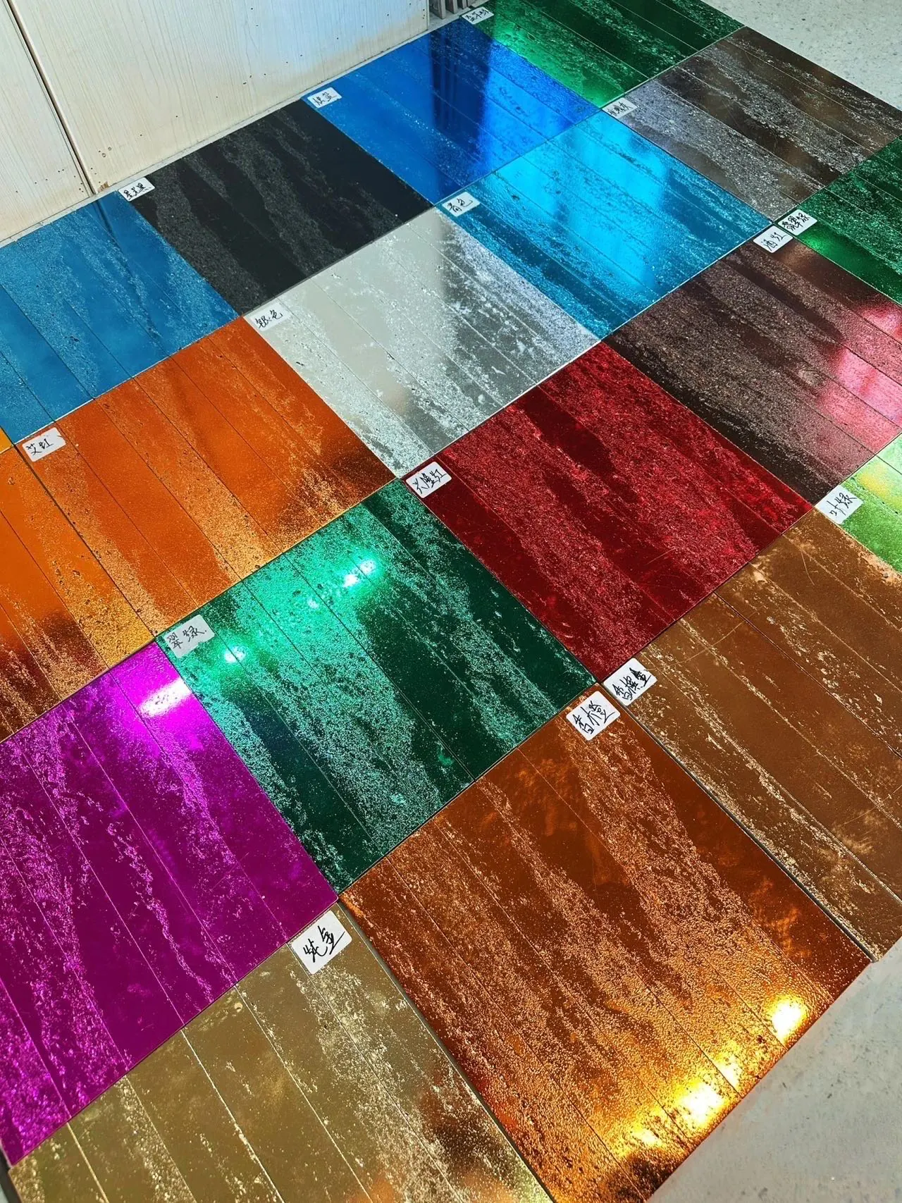 Glossy metallic tiles in vibrant color palette
