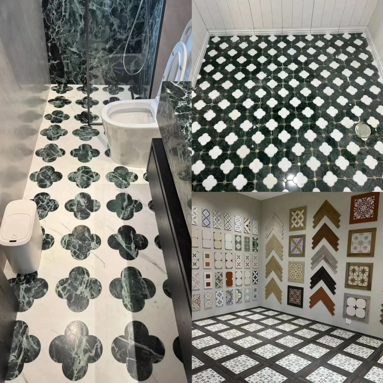 Vintage patchwork patterned porcelain tiles bathroom and showroom