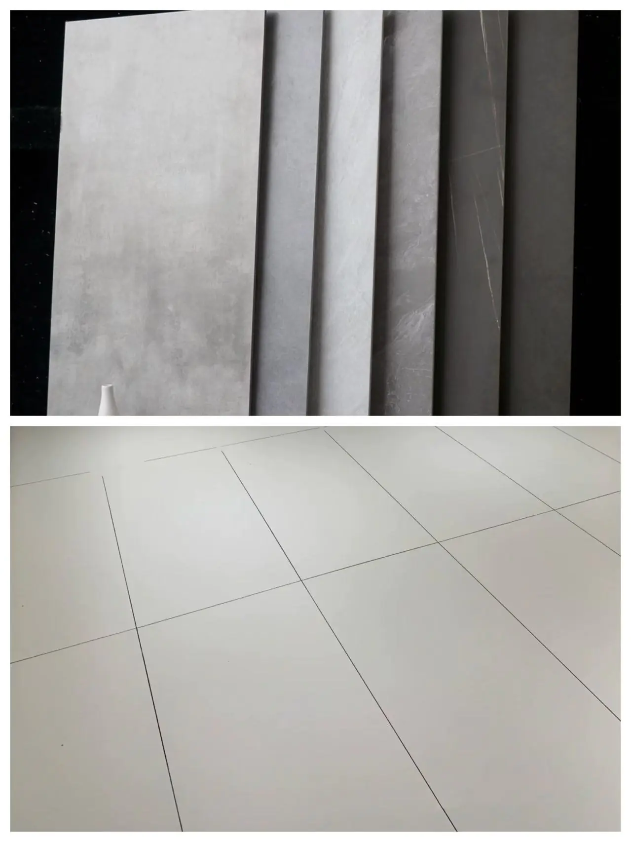 Industrial rustic matt porcelain slabs and installed white floor