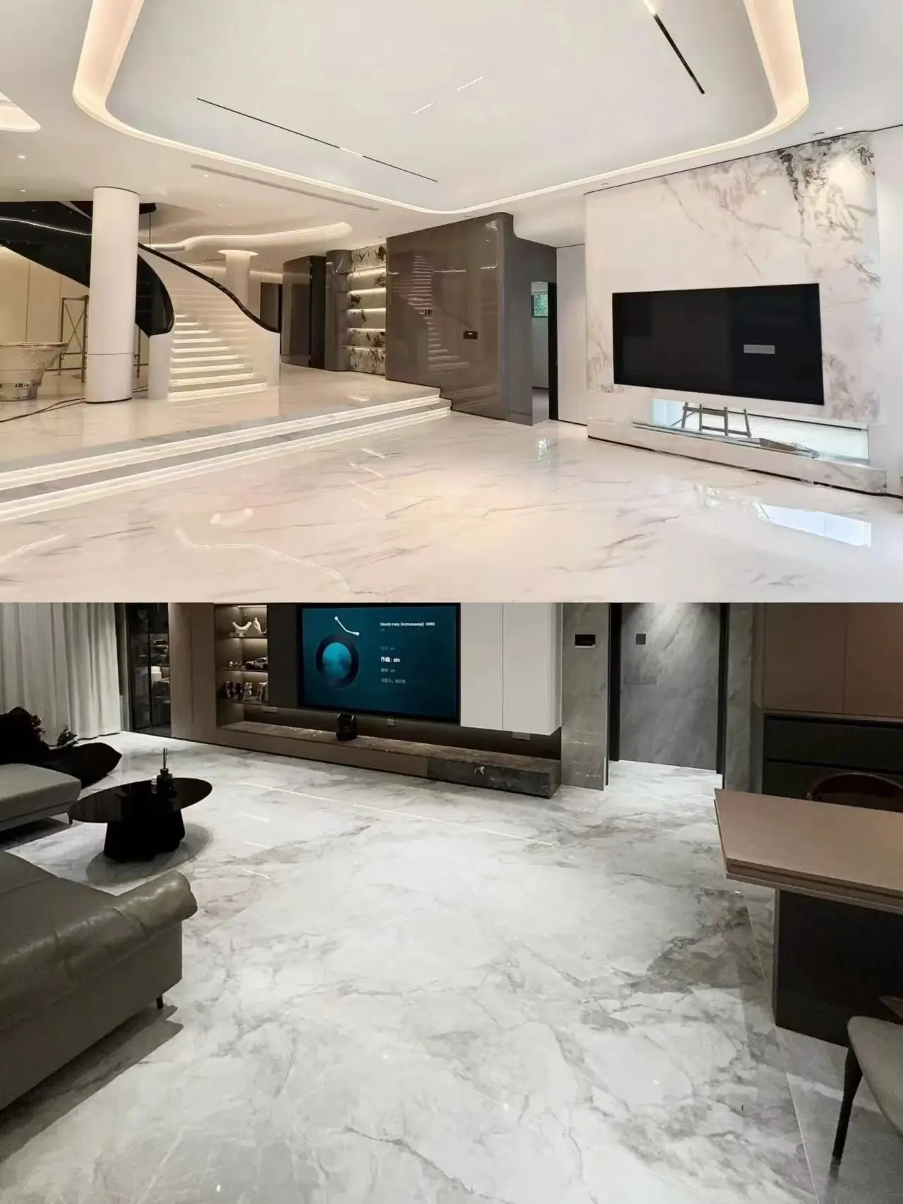 Luxurious living rooms featuring large white marble porcelain floor tiles from China